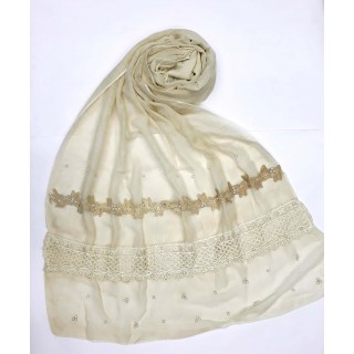 Designer Cotton Women's Stole - White